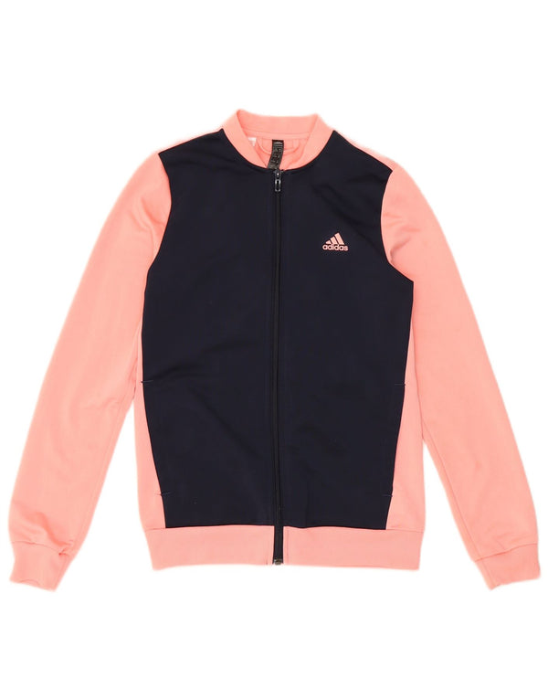 Adidas Girls Tracksuit Top Jacket 13-14 Years Pink Colourblock Polyester