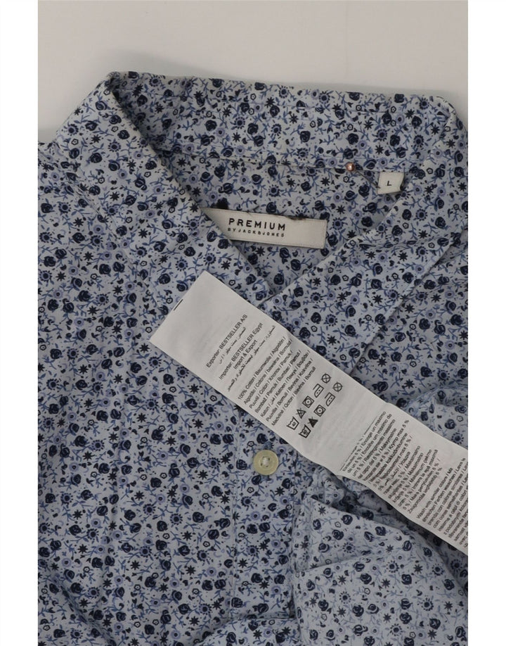 JACK & JONES Mens Short Sleeve Shirt Large Blue Floral Cotton