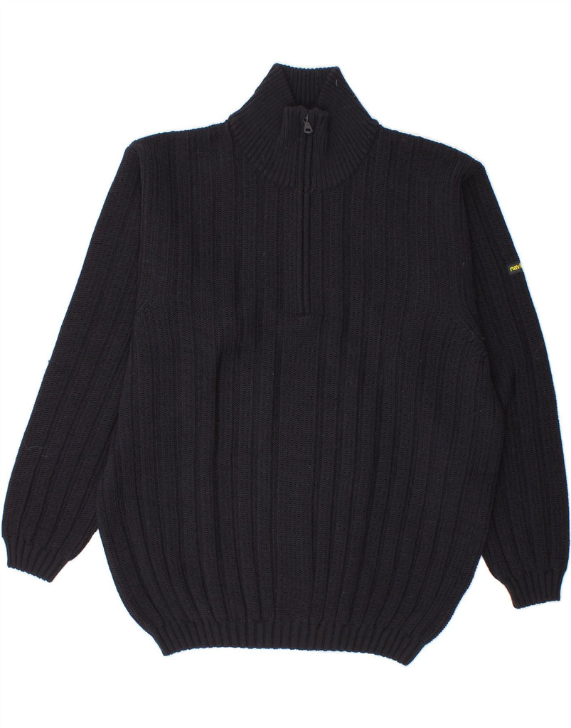 NAVIGARE Mens Zip Neck Jumper Sweater Medium Navy Blue Wool Vintage Navigare and Second-Hand Navigare from Messina Hembry 