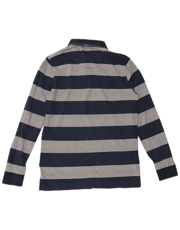 Crew Clothing Mens Long Sleeve Polo Shirt Medium Navy Blue Striped Cotton