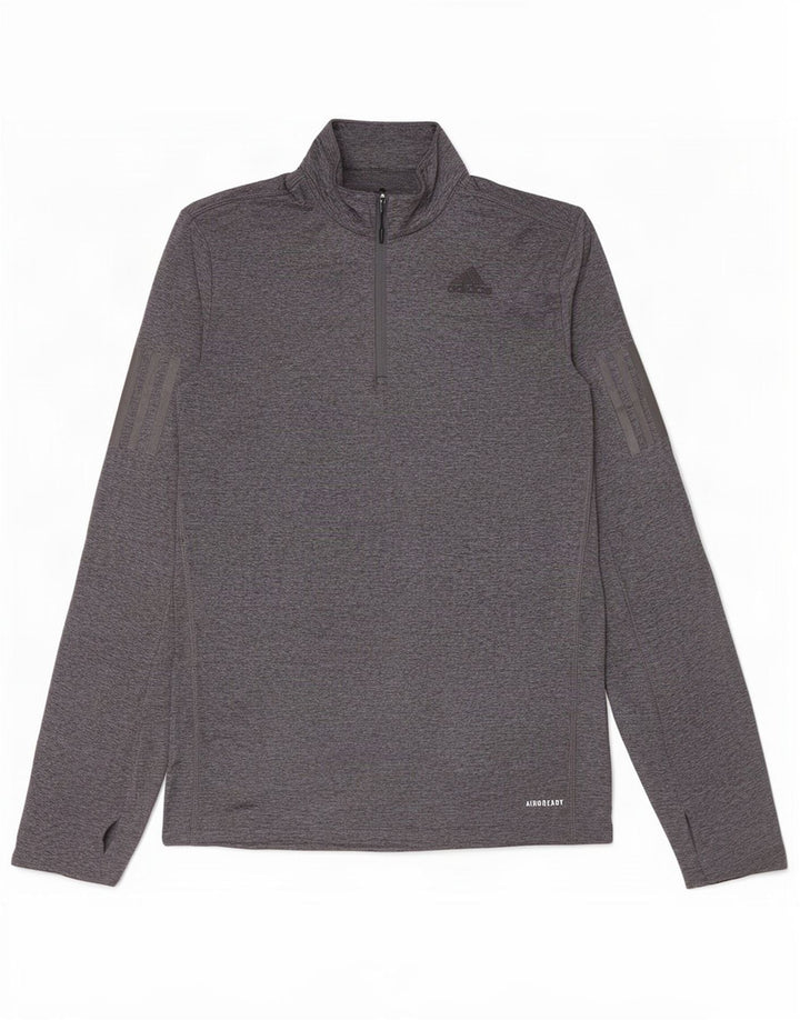 Adidas Mens Aeroready Zip Neck Top Long Sleeve Small Grey Flecked Polyester