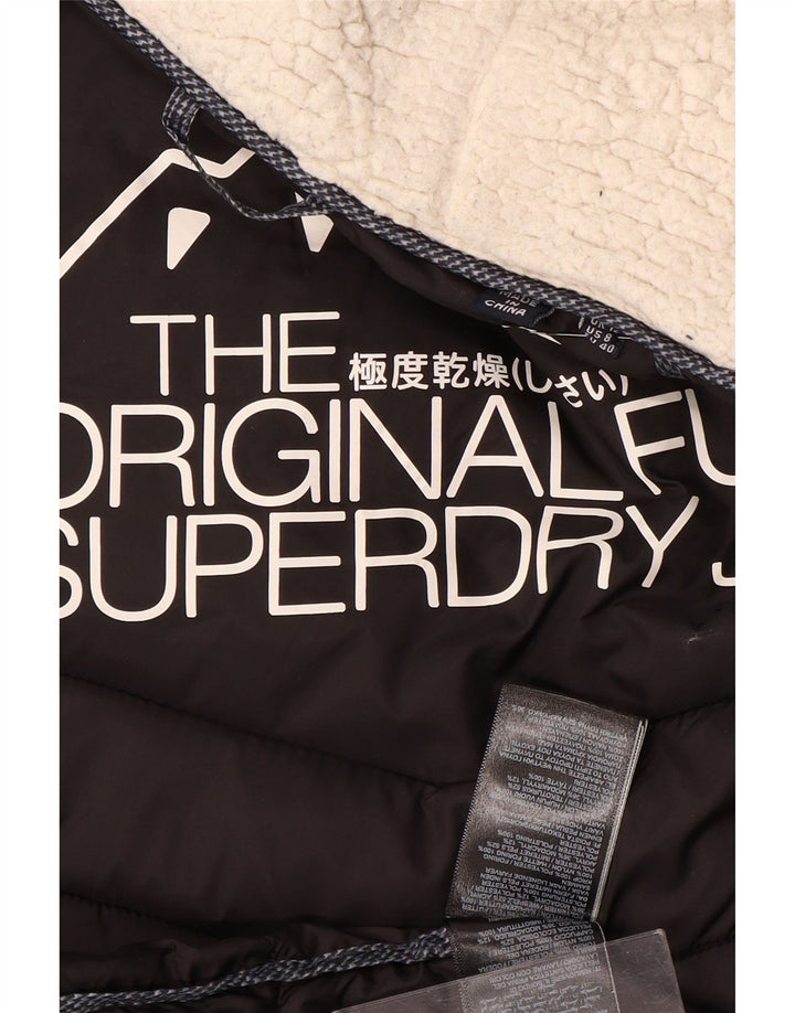 SUPERDRY Womens Hooded Padded Coat UK 12 Medium Navy Blue Polyester