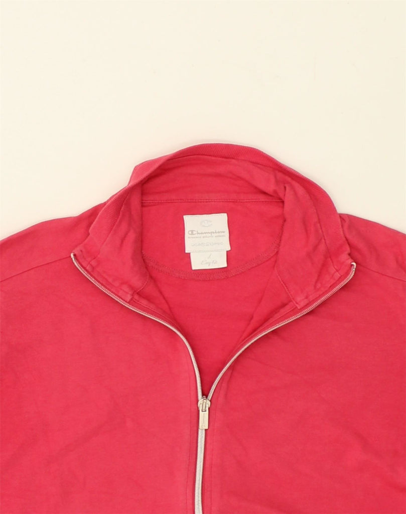 CHAMPION Womens Easy Fit Tracksuit Top Jacket UK 14 Large Pink Cotton | Vintage Champion | Thrift | Second-Hand Champion | Used Clothing | Messina Hembry 