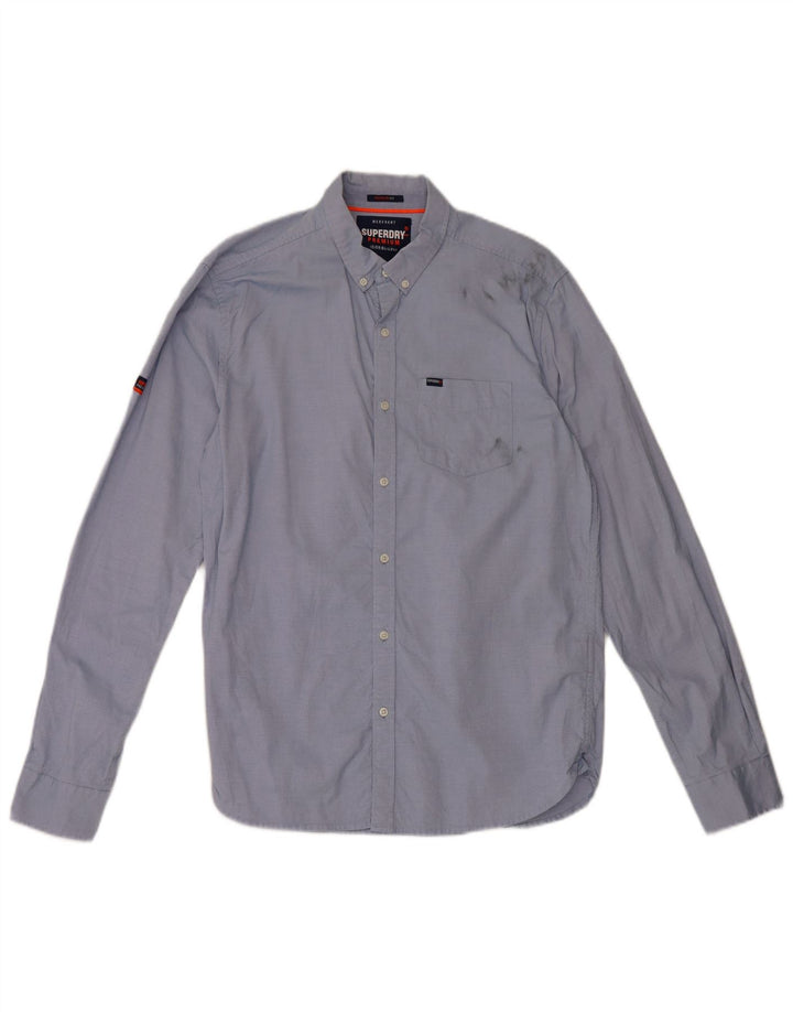 Superdry Mens Regular Fit Shirt Large Blue Pinstripe Cotton