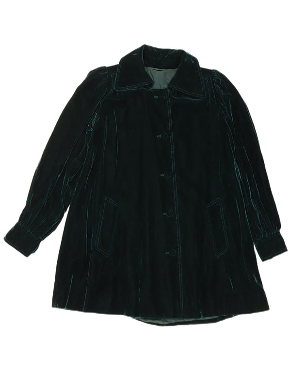 Vintage Womens Velvet Overcoat UK 14 Medium Green