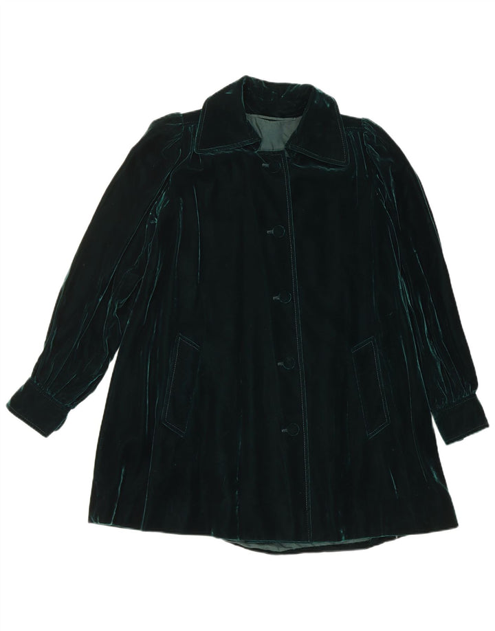 Vintage Womens Velvet Overcoat UK 14 Medium Green
