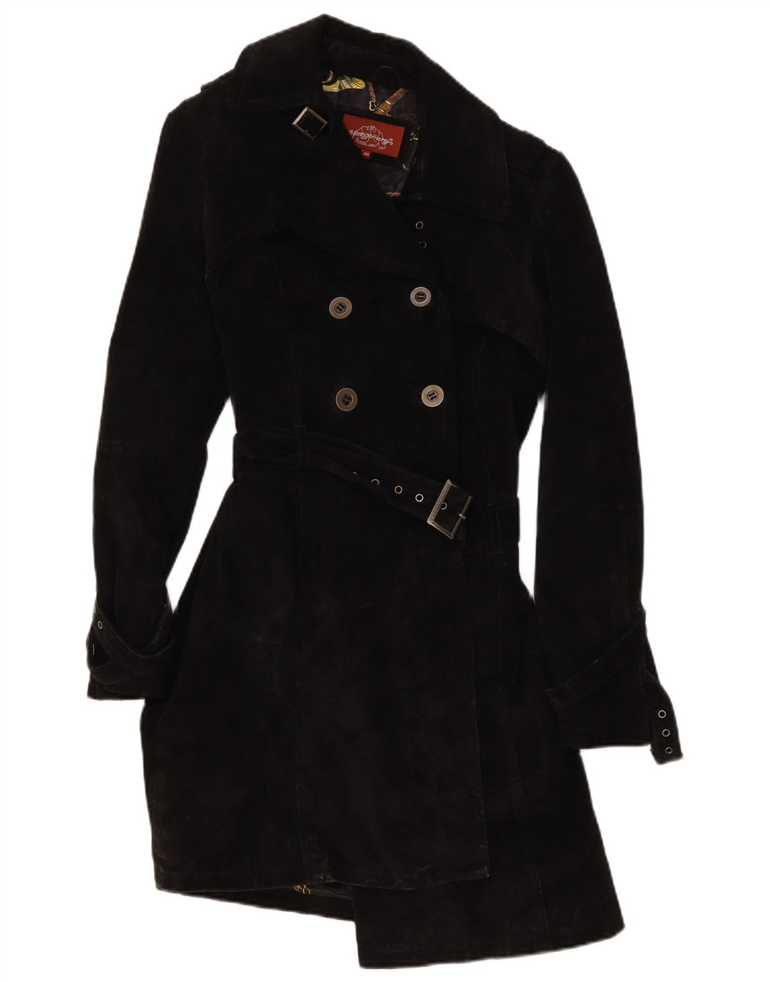 MONTGOMERY Womens Suede Double Breasted Coat IT 40 Small Black Leather