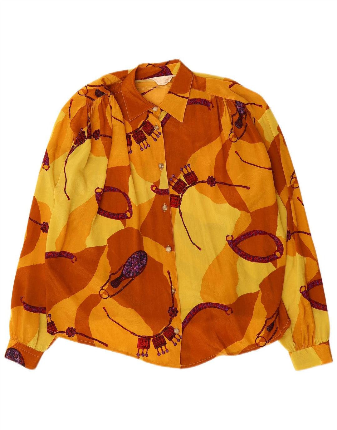 VINTAGE Womens Oversized Shirt Blouse IT 46 Large Yellow Colourblock
