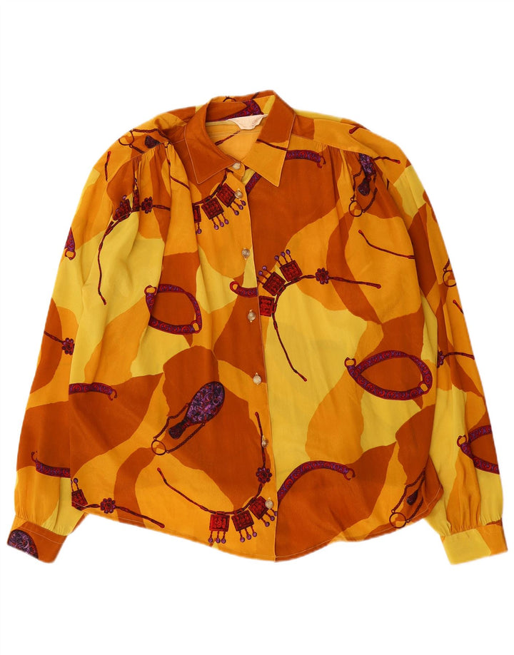 VINTAGE Womens Oversized Shirt Blouse IT 46 Large Yellow Colourblock