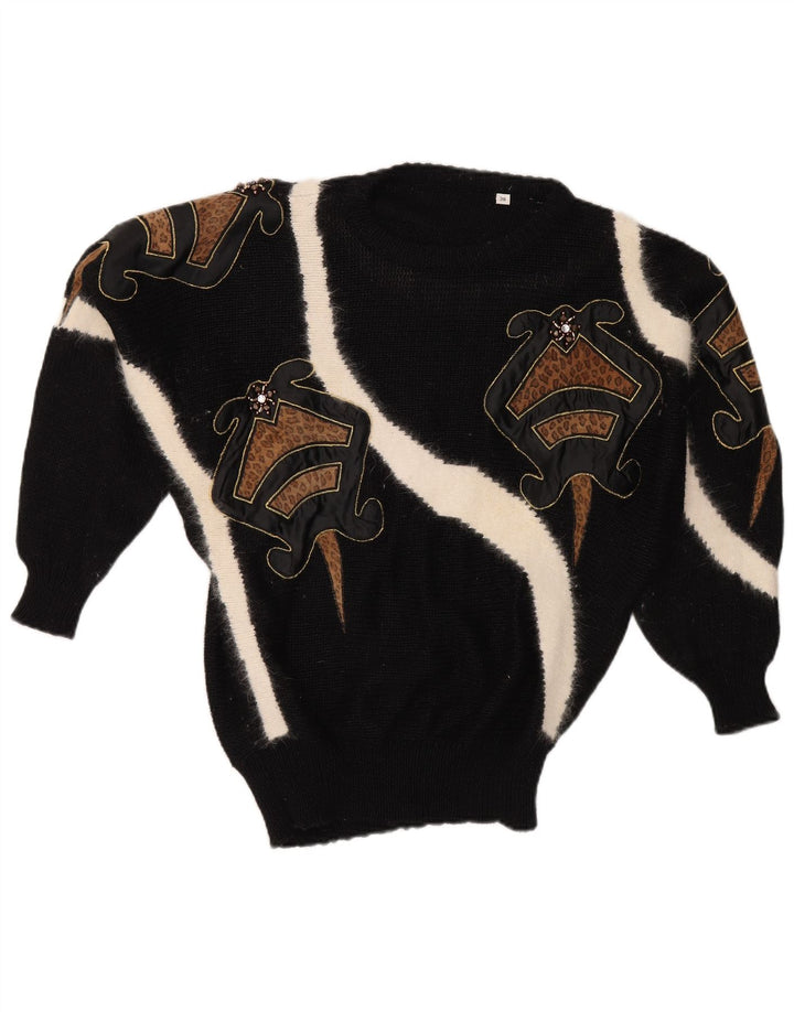 VINTAGE Womens Crew Neck Jumper Sweater EU 38 Medium Black Colourblock