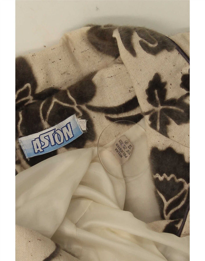 Vintage Womens 2 Button Blazer Jacket EU 38 Medium Beige Floral Polyester