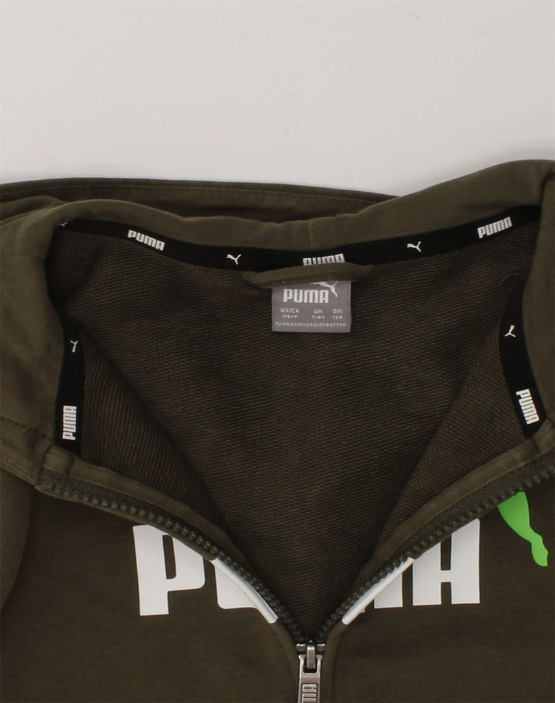 PUMA Boys Graphic Zip Hoodie Sweater 7-8 Years Khaki | Vintage Puma | Thrift | Second-Hand Puma | Used Clothing | Messina Hembry 