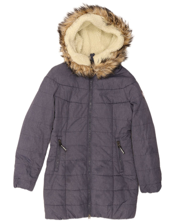 Superdry Womens Hooded Padded Jacket UK 14 Medium Blue Nylon
