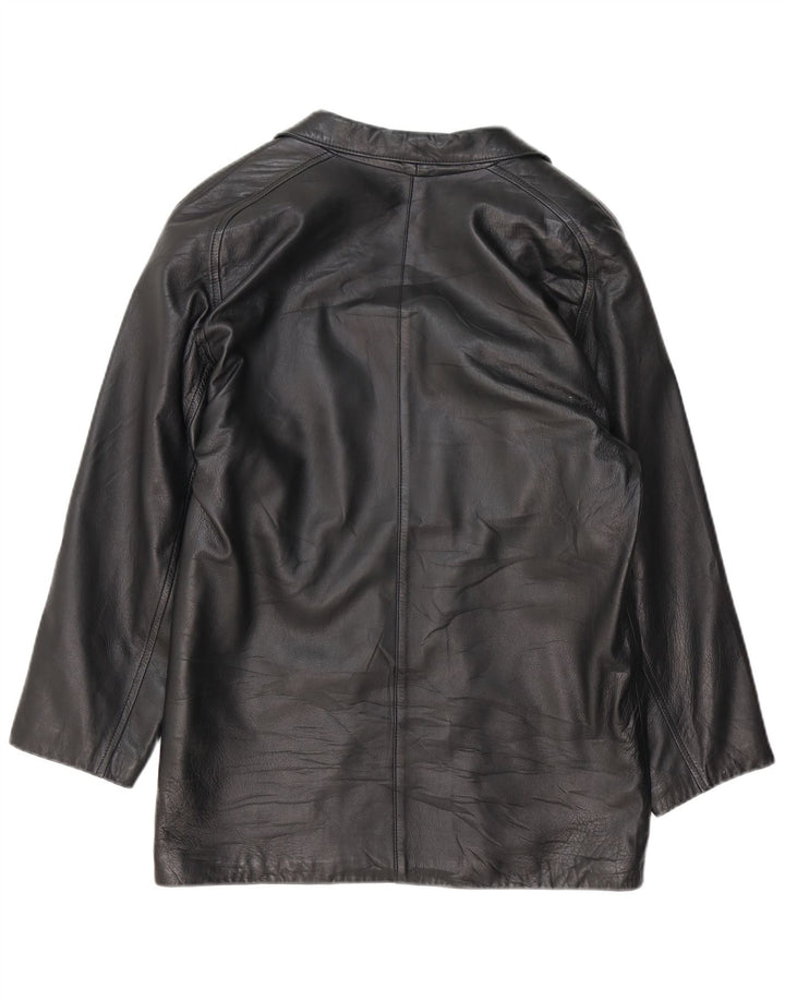 VINTAGE Womens Double Breasted Leather Blazer Jacket EU 44 XL Black