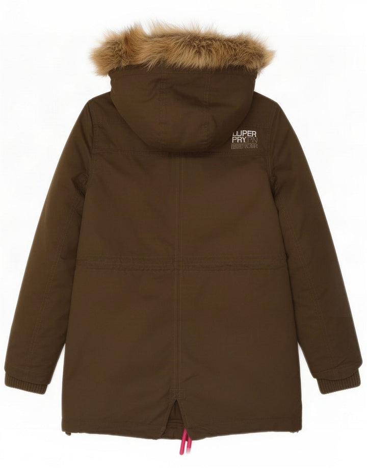 Superdry Womens Hooded Parka Jacket UK 14 Medium Khaki Polyester