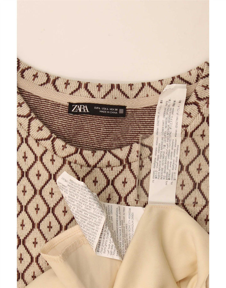 Zara Womens Shift Dress UK 16 Large Beige Geometric Polyester