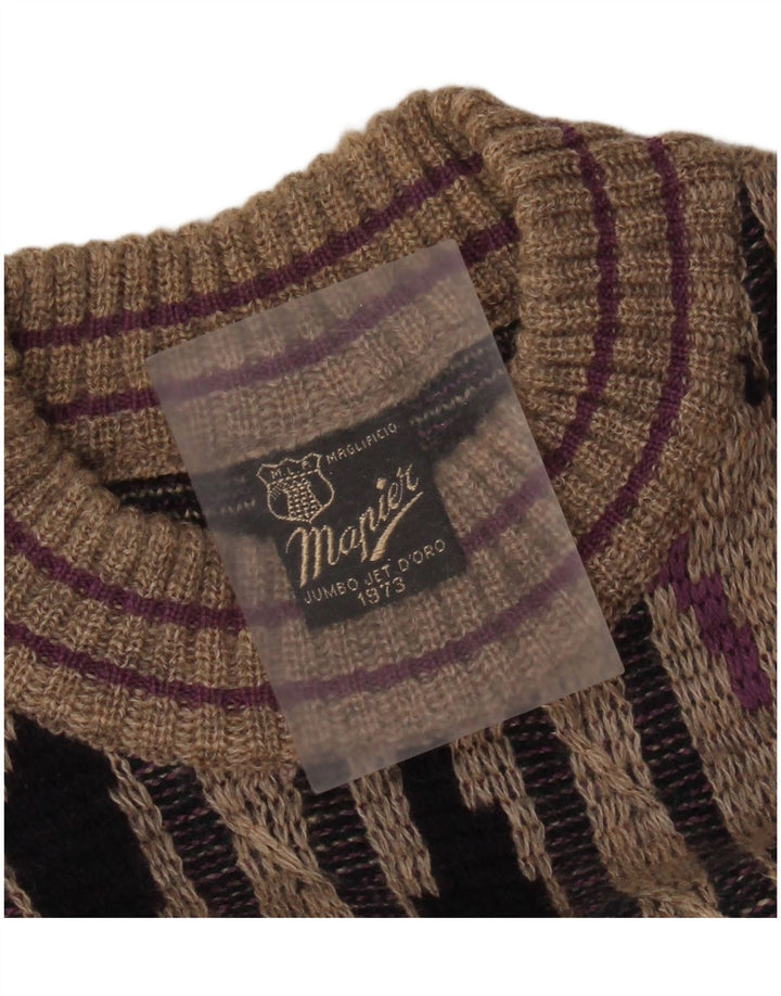 MAPIER Mens Crew Neck Jumper Sweater Large Grey Striped