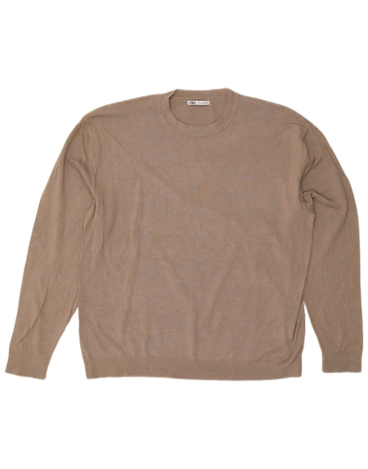 Zara Mens Crew Neck Jumper Sweater Large Grey Viscose