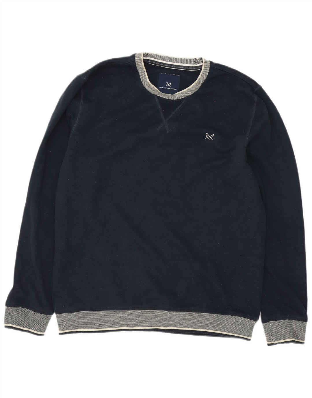 Crew Clothing Mens Sweatshirt Jumper Large Navy Blue Colourblock Polyester