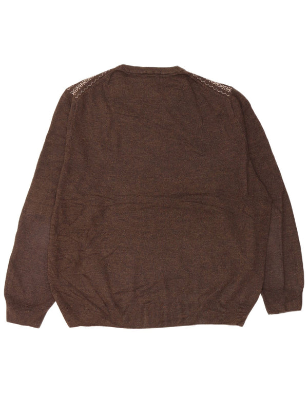 Dockers Mens Crew Neck Jumper Sweater XL Brown Fair Isle Acrylic