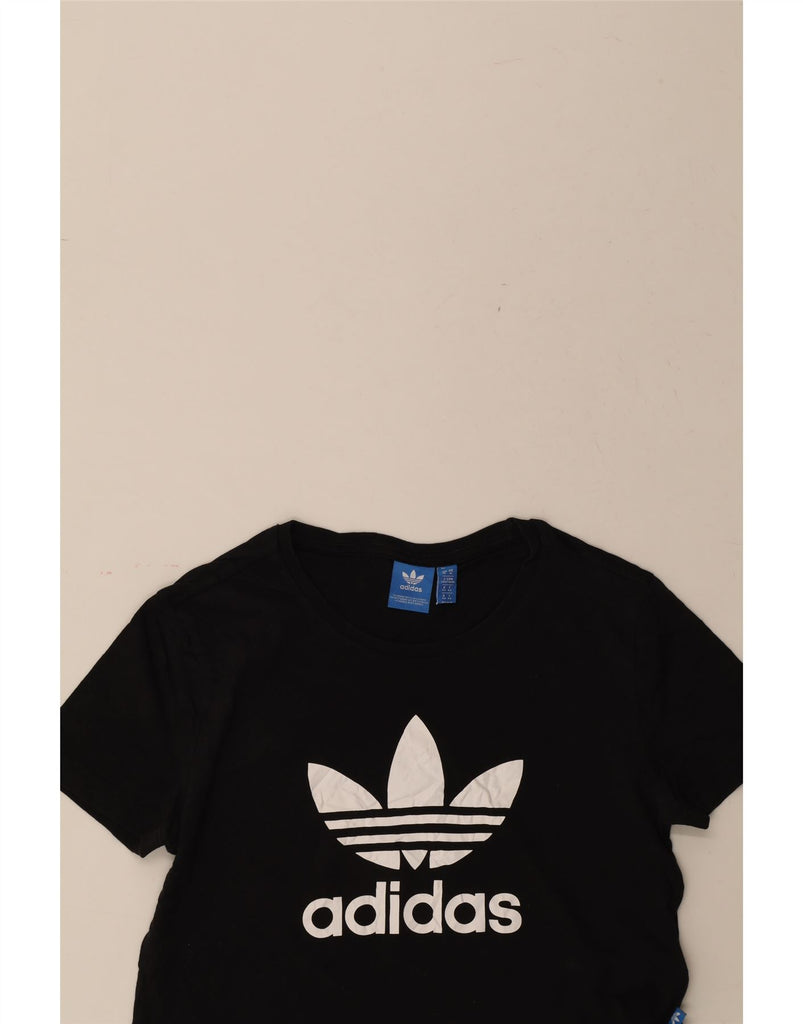 ADIDAS Womens Crop Graphic T-Shirt Top UK 14 Medium Black Cotton Vintage Adidas and Second-Hand Adidas from Messina Hembry 