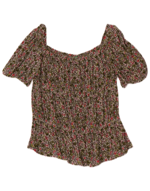 Benetton Girls Off Shoulders Blouse Top 13-14 Years 3XL Khaki Floral