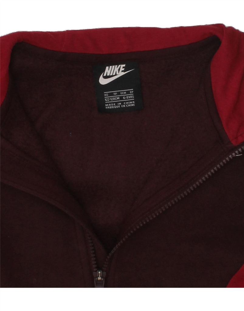 NIKE Boys Zip Hoodie Sweater 6-7 Years XS Burgundy Colourblock | Vintage Nike | Thrift | Second-Hand Nike | Used Clothing | Messina Hembry 