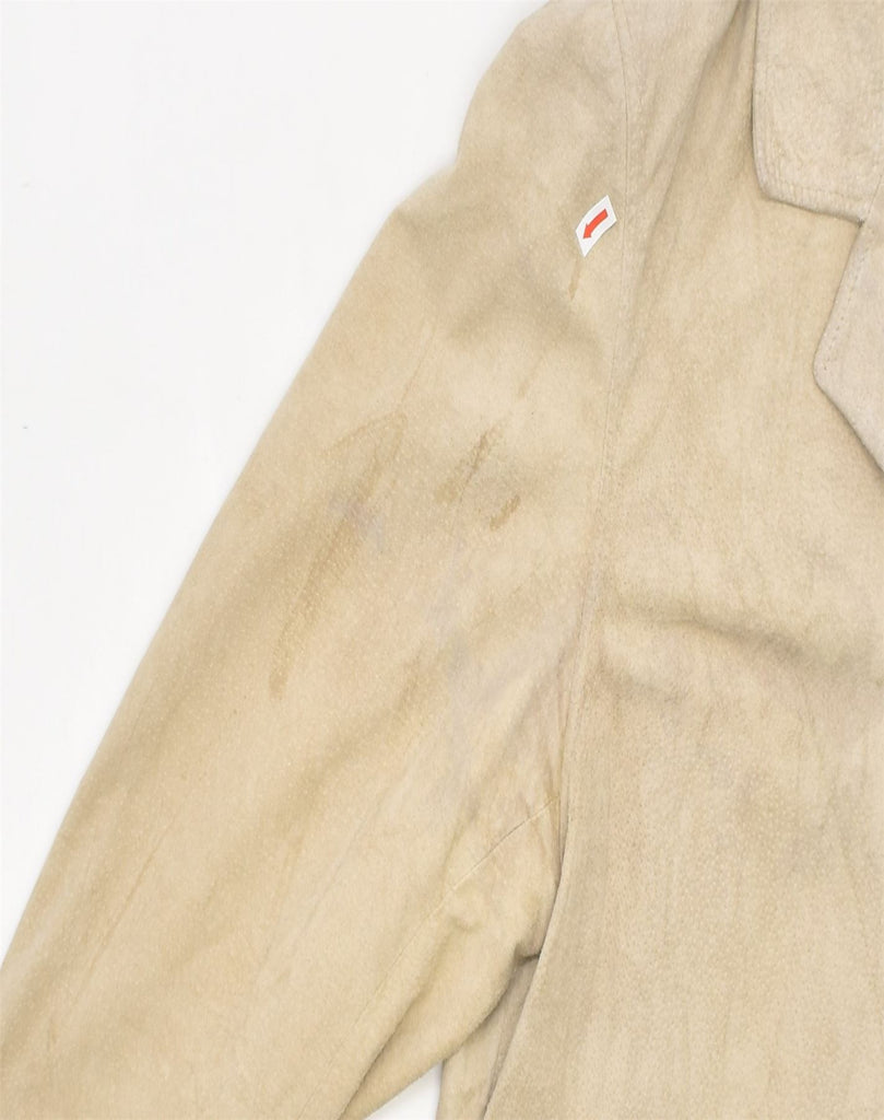 VINTAGE Womens Suede Jacket IT 46 Large Beige Leather | Vintage | Thrift | Second-Hand | Used Clothing | Messina Hembry 