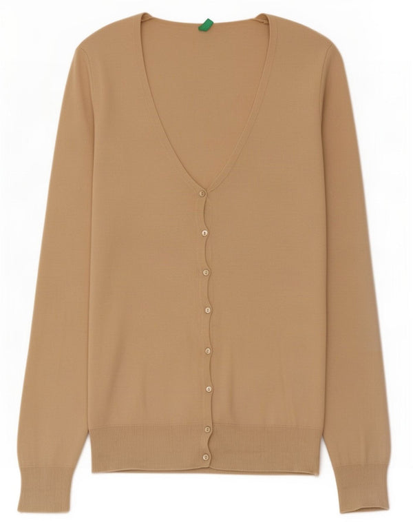 Benetton Womens Cardigan Sweater UK 12 Medium Beige Cotton