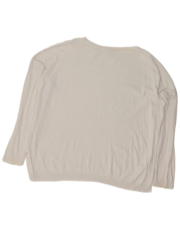 BENETTON Womens Oversized Boat Neck Jumper Sweater UK 14 Medium White