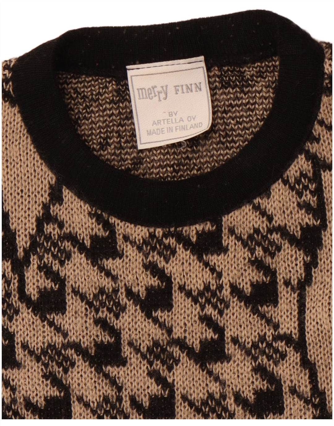 MERRY FINN Womens Crew Neck Jumper Sweater UK 18 XL Brown Houndstooth