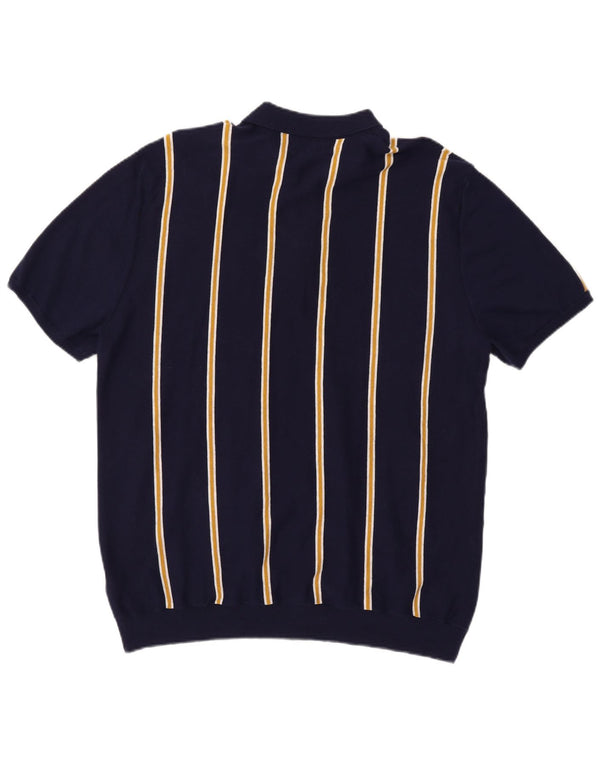 Marks & Spencer Mens Polo Neck Jumper Sweater 2XL Navy Blue Striped