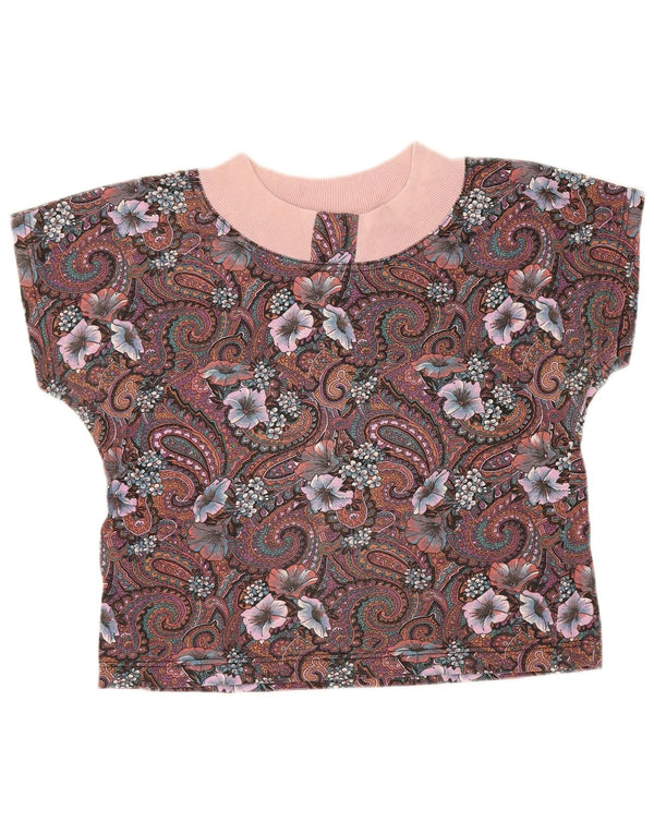 Vintage Womens Oversized Crop T-Shirt Top UK 10 Small Multicoloured Paisley