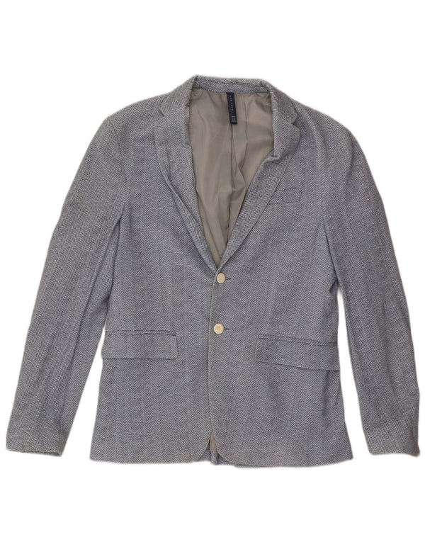 Zara Mens 2 Button Blazer Jacket EU 48 Medium Blue Cotton