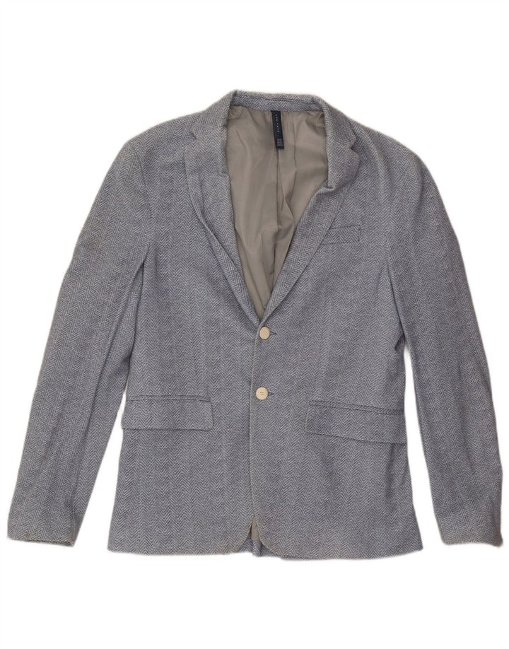 Zara Mens 2 Button Blazer Jacket EU 48 Medium Blue Cotton