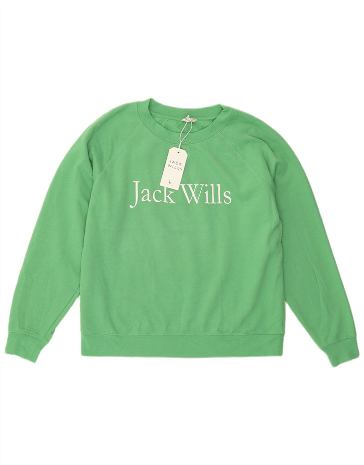 Jack Wills Womens Graphic Oversized Sweatshirt Jumper UK 10 Small Green