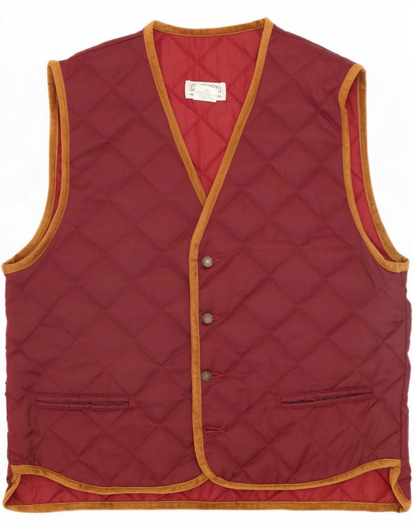Vintage Mens Quilted Gilet UK 42 XL Burgundy Polyamide