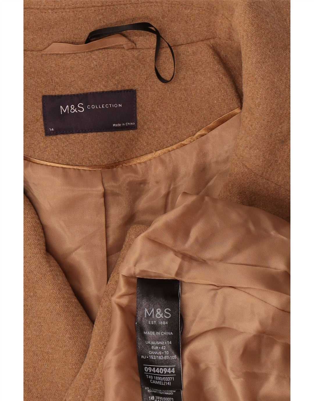 Marks & Spencer Womens Oversized Pea Coat UK 14 Large Beige Wool