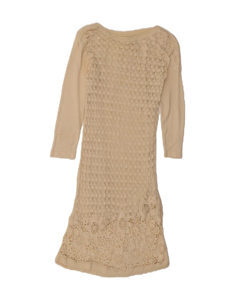 MASSIMO DUTTI Womens 3/4 Sleeve Jumper Dress UK 12 Medium Beige Floral Vintage Massimo Dutti and Second-Hand Massimo Dutti from Messina Hembry 