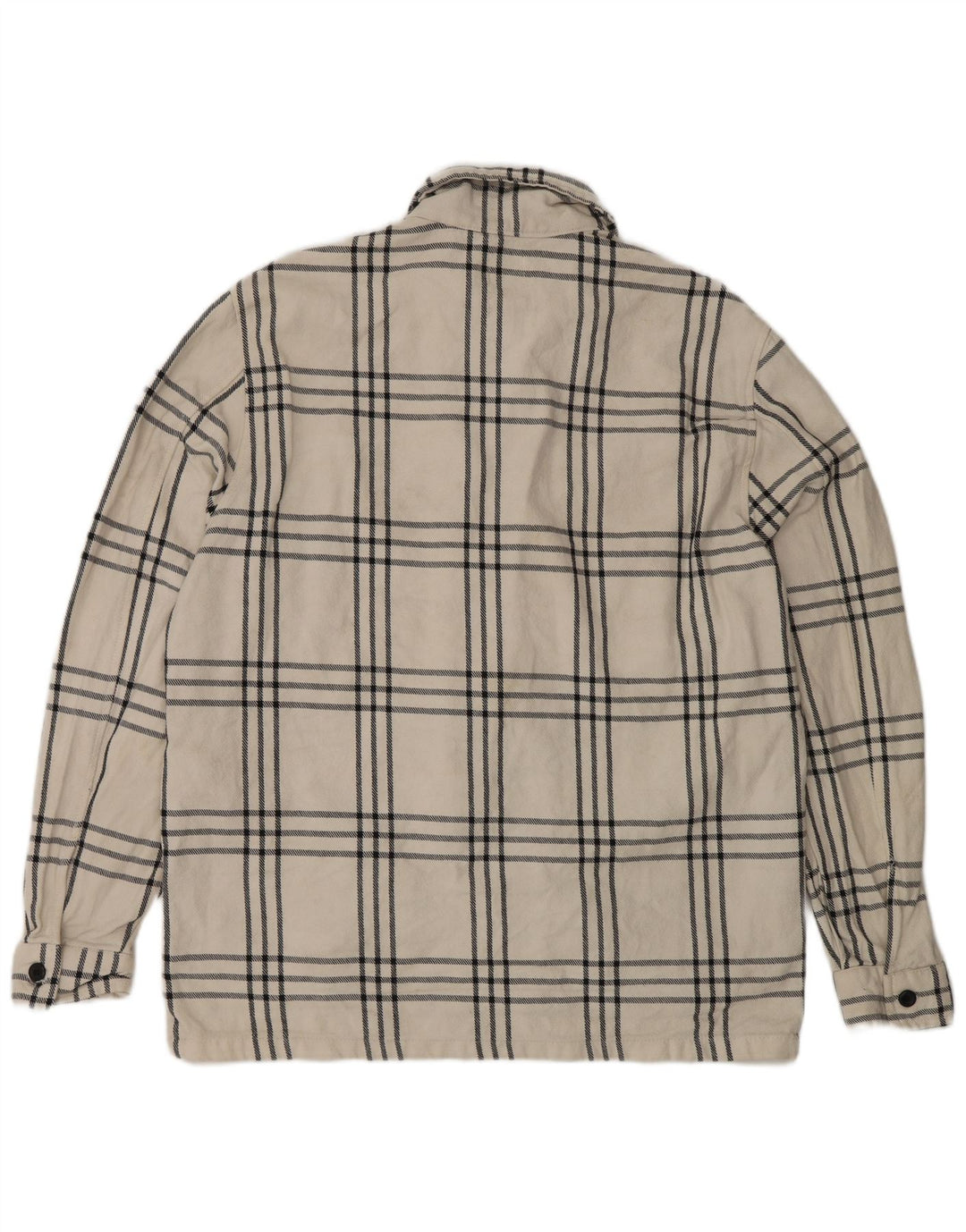 Zara Mens Overshirt Relaxed Fit Flannel Shirt Large White Check Cotton