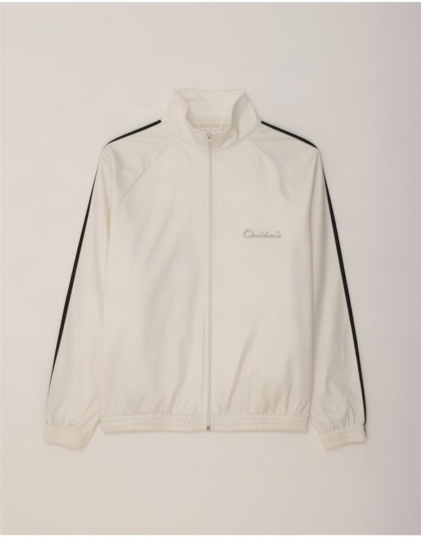 Vintage Mens Graphic Tracksuit Top Jacket XL White Colourblock Cotton