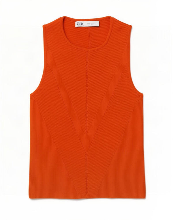 Zara Womens Crop Vest Top UK 10 Small Orange Viscose