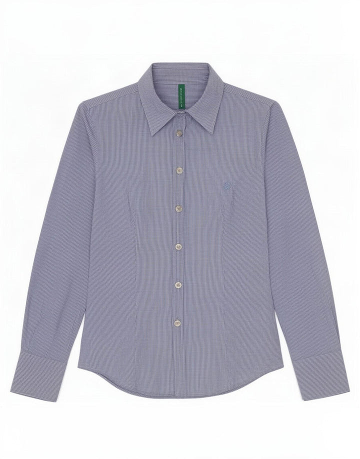Benetton Womens Shirt UK 10 Small Blue Gingham