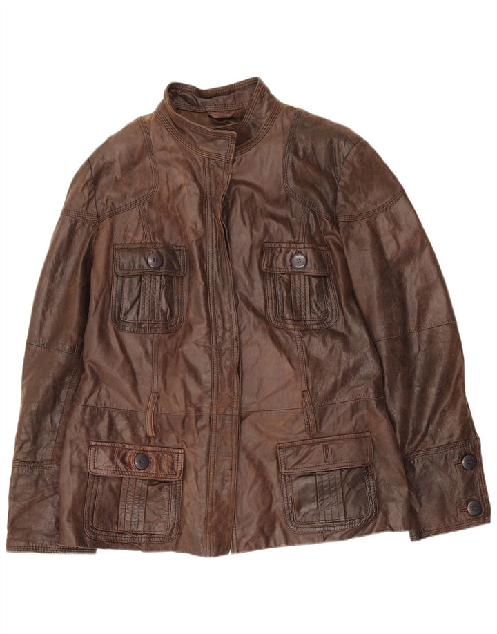 Helium Womens Leather Utility Jacket UK 18 XL Brown