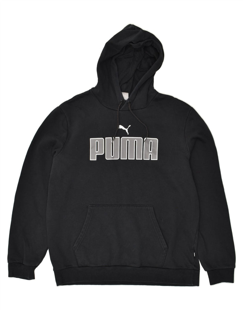 PUMA Mens Graphic Hoodie Jumper Large Black Cotton | Vintage Puma | Thrift | Second-Hand Puma | Used Clothing | Messina Hembry 