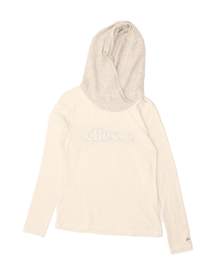 ELLESSE Womens Hooded Top Long Sleeve UK 12 Medium Off White Cotton Vintage Ellesse and Second-Hand Ellesse from Messina Hembry 
