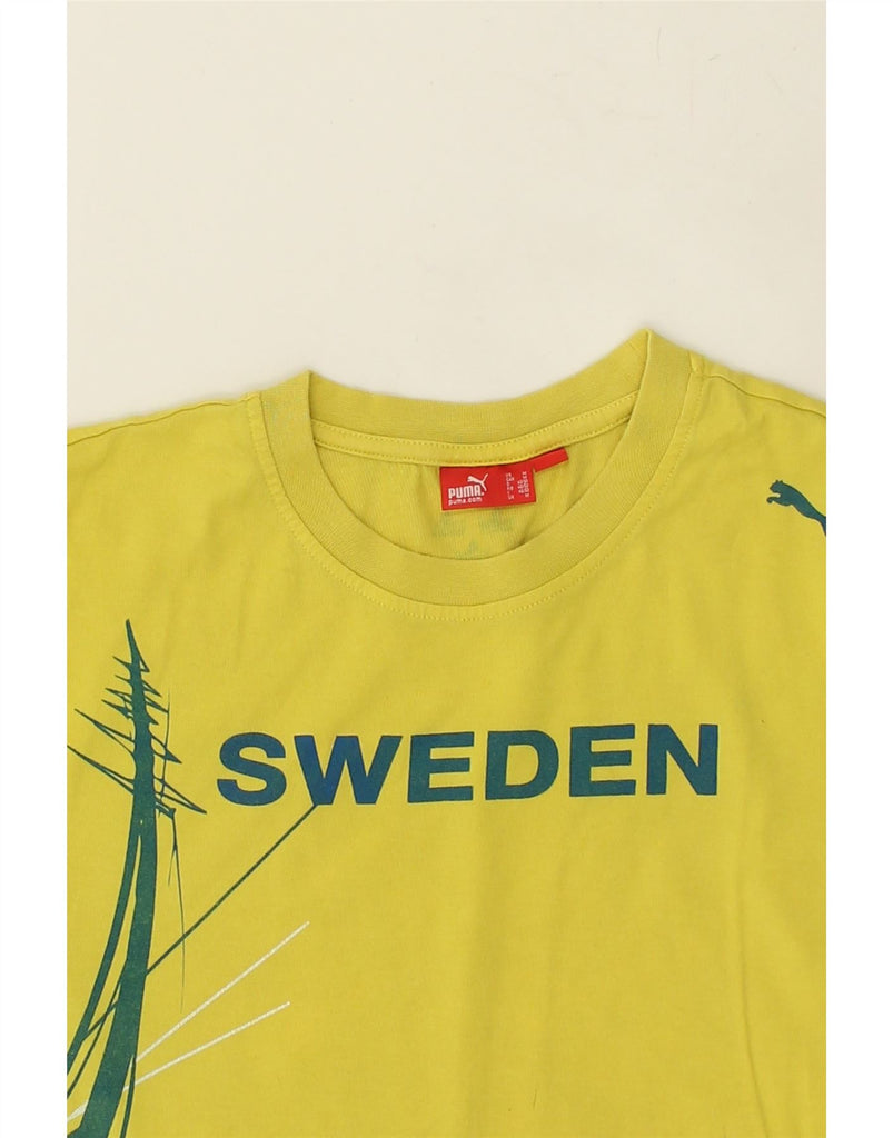 PUMA Mens Sweden Graphic T-Shirt Top Medium Green Cotton | Vintage Puma | Thrift | Second-Hand Puma | Used Clothing | Messina Hembry 