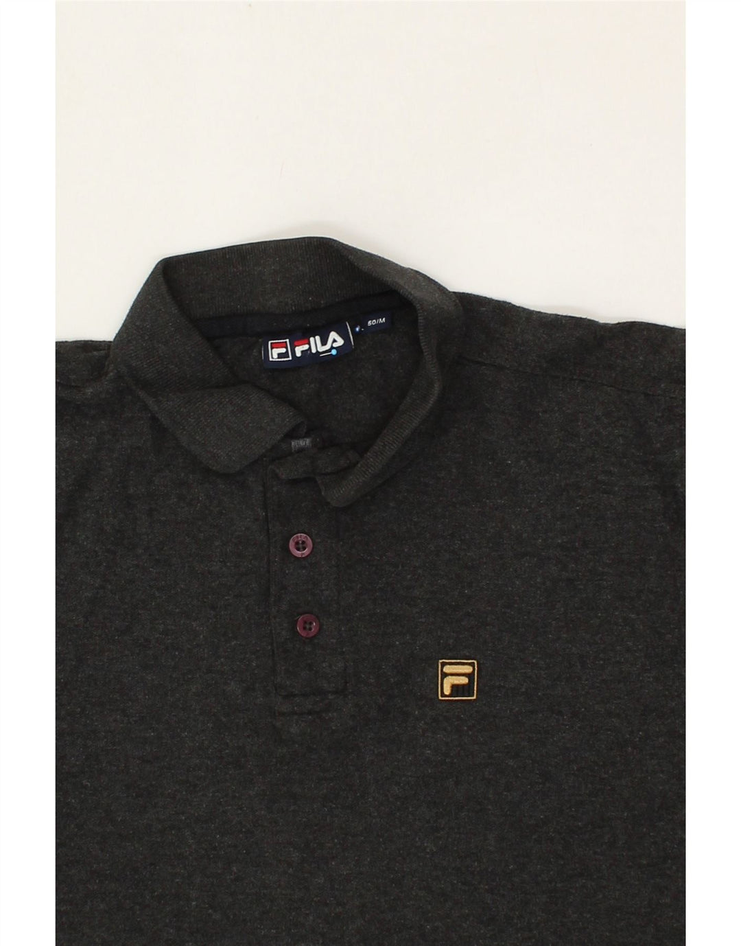 FILA Mens Long Sleeve Polo Shirt IT 50 Medium Grey Flecked Cotton Vintage Fila and Second-Hand Fila from Messina Hembry 