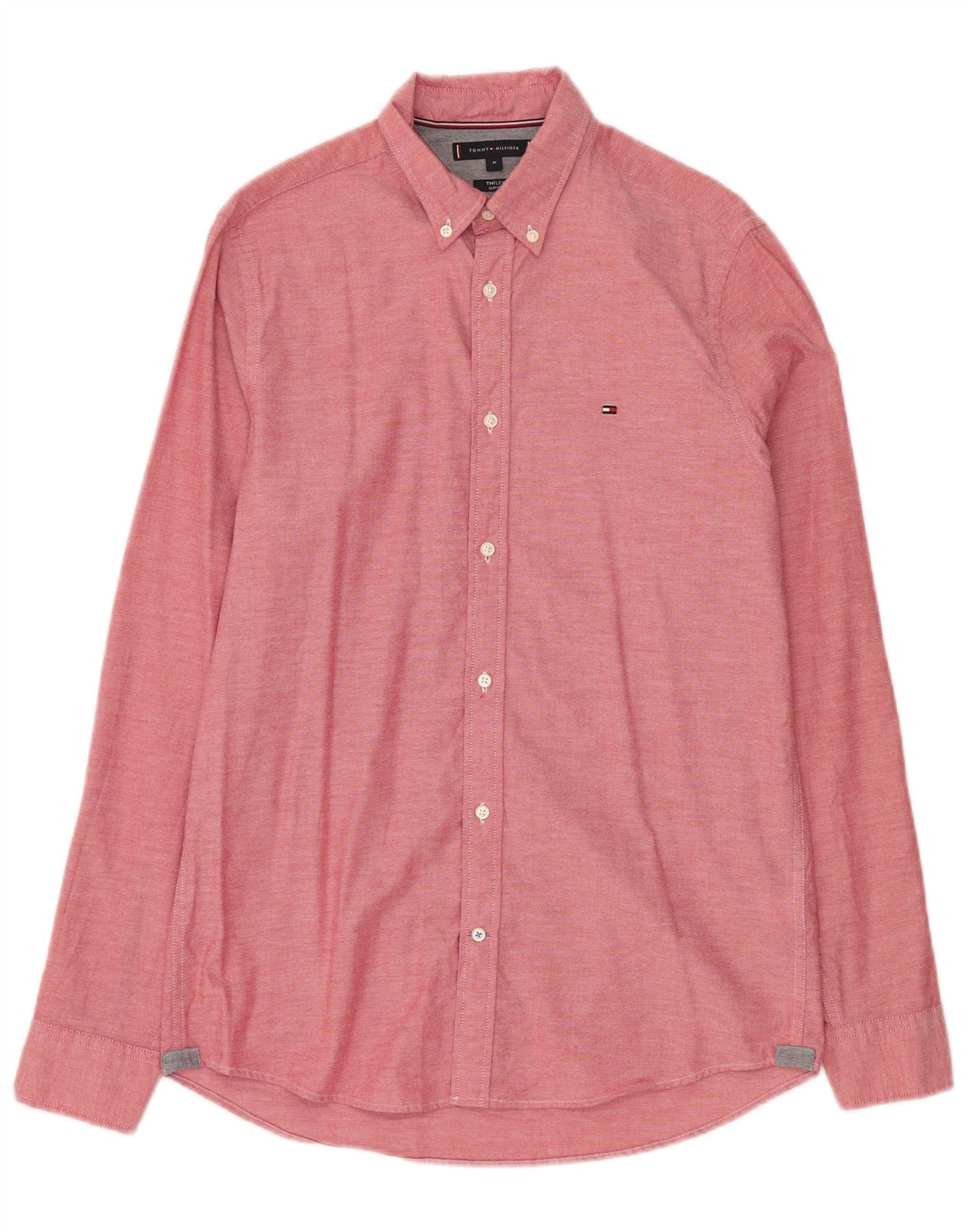 Tommy Hilfiger Mens Flex Slim Fit Shirt Medium Pink Cotton