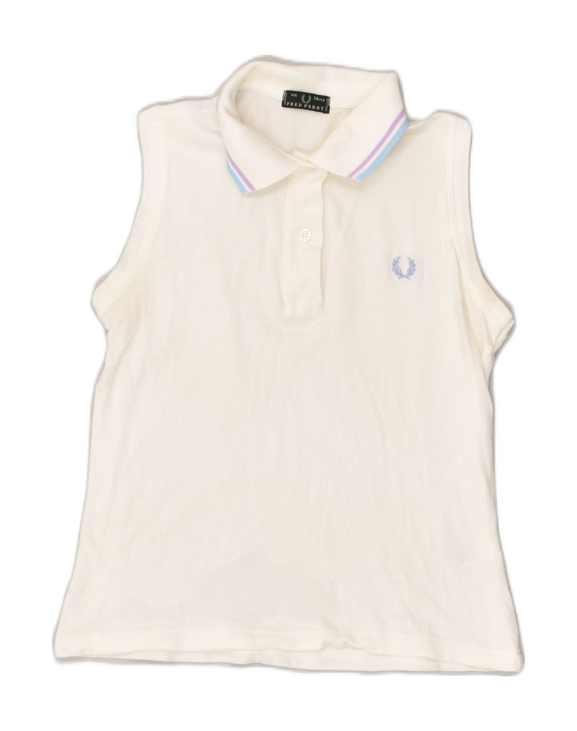 FRED PERRY Girls Sleeveless Polo Shirt 13-14 Years White Cotton | Vintage Fred Perry | Thrift | Second-Hand Fred Perry | Used Clothing | Messina Hembry 